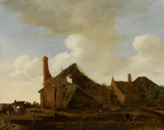 Emanuel Murant - River Landscape With A Ruined Cottage And A Horse-Drawn Carriage On A Path