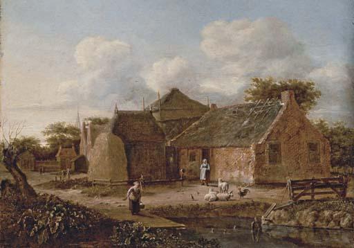 Emanuel Murant - Two peasant women in a farm courtyard