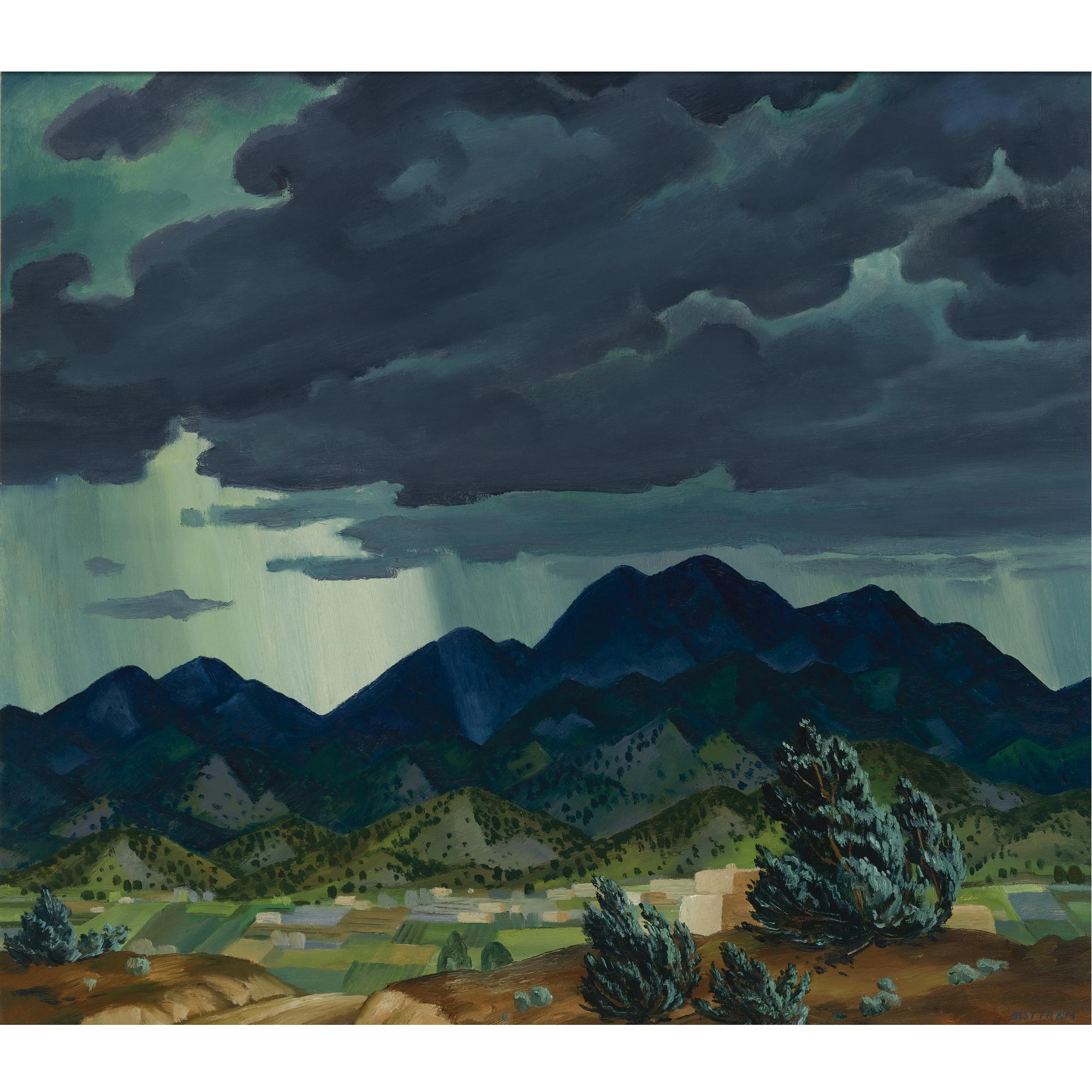 Emil Bisttram - Storm Over Taos (Stormy Mountain Scene)
