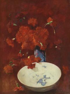 Emil Carlsen - Red Carnations And Delft (Red Carnations)