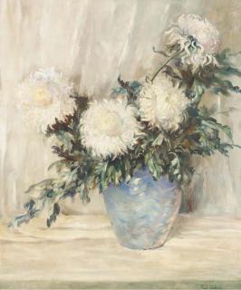 Emil Carlsen - White Peonies In A Blue Vase