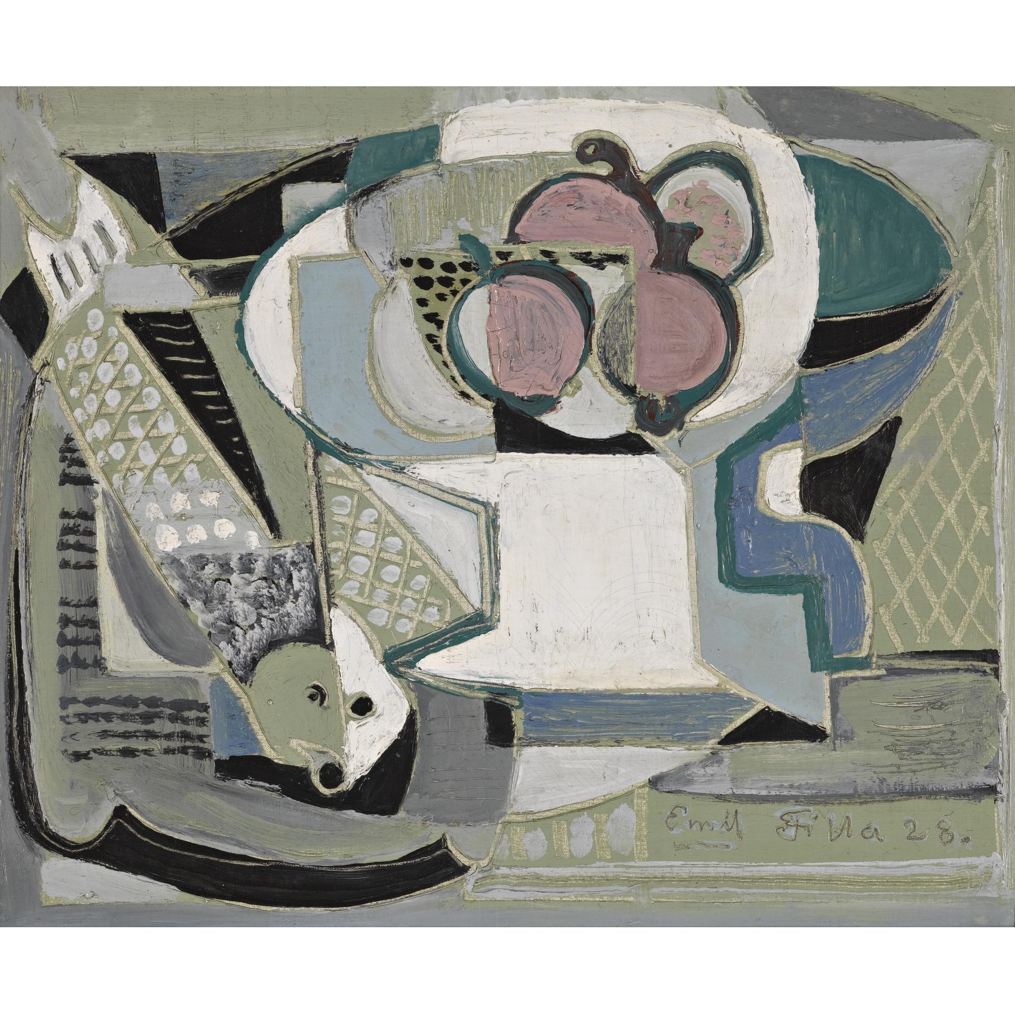 Emil Filla - Czech still Life With Fruit And Fish (Zátiší S Ovocem A Rybou)