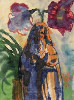 Emil Nolde - Amaryllisblüten mit Heiligenfigur