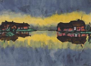 Emil Nolde - Bauernhäuser in überschwemmter Marschlandschaft