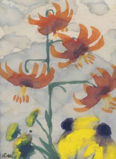 Emil Nolde - Blumen-Aquarell Mit Türkenbundlilien Und Rudbeckien