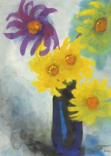 Emil Nolde - Dahlien (gelb un violett) in blauer Vase