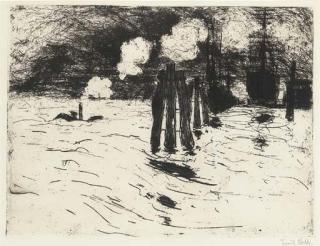 Emil Nolde - Hamburg, Schiff im Dock (S.-M. 138)