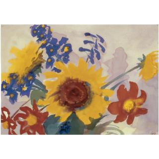 Emil Nolde - Herbstblumen (Sonnenblume, Dahlien, Rittersporn) (Autumn Flowers, Sunflower, Dahlias, Delphinium)