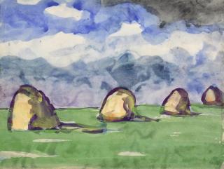 Emil Nolde - Marschlandschaft Und Heudiemen Unter Blauem Himmel (Marsh Landscape And Haystacks Under Blue Sky)