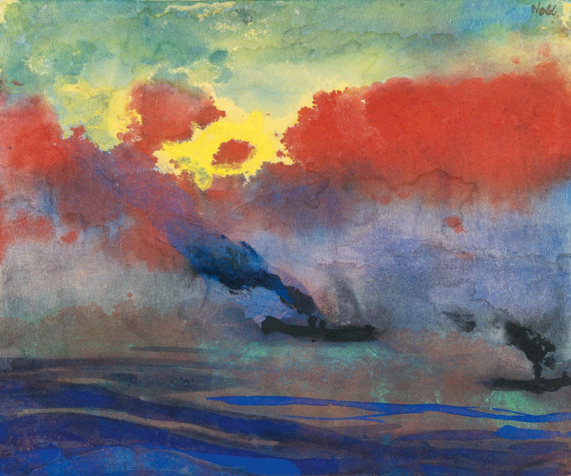 Emil Nolde - Roter/gelber Abendhimmel, zwei qualmende Dampfer