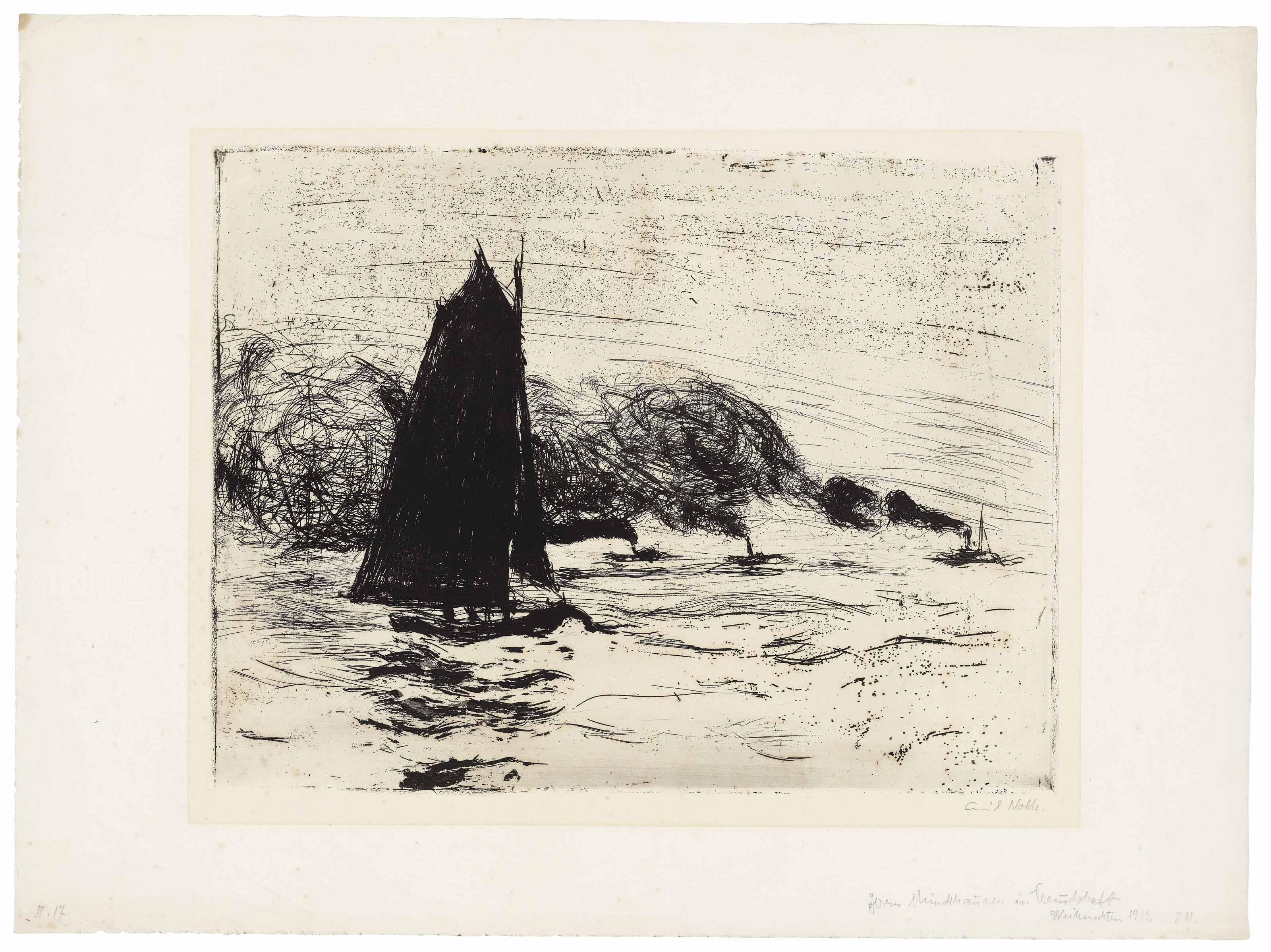 Emil Nolde - Segler und drei kleine Dampfer