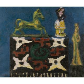 Emil Nolde - Stilleben J (Messingpferd, Kissen Etc.) Still Life J (Brasshorse, Cushion-Cover Etc.)