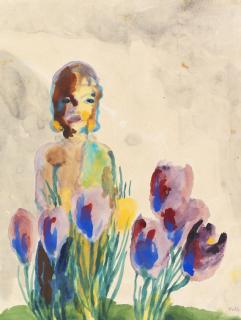 Emil Nolde - Stillleben mit Tulpen und einer Figur