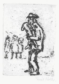 Emil Nolde - Strassenmusikant und Kinder