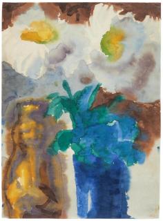 Emil Nolde - Weiße Dahlien und Madonnenfigur.