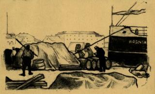 Emil Orlik - 2 Bll.: Die BOSNIA in einem dalmatinischen Hafen