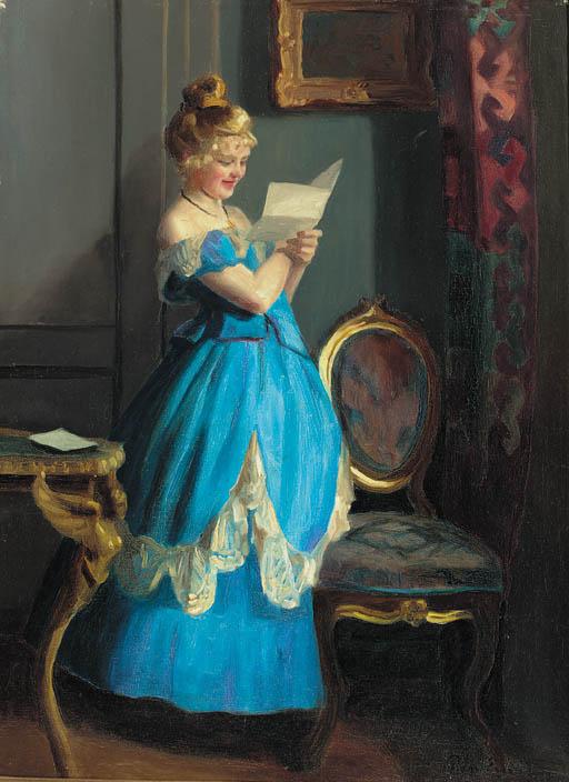 Emil Pap - A lady in an interior reading a letter