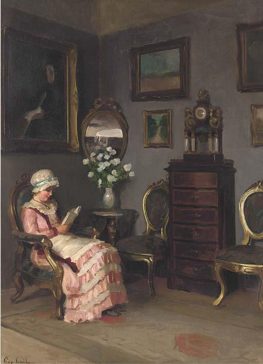 Emil Pap - A lady reading in an interior