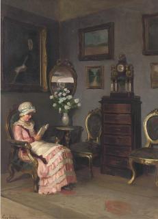 Emil Pap - A lady reading in an interior