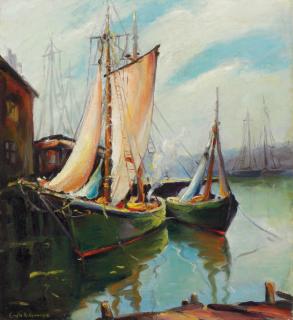 Emile Albert Gruppe - Boats in the harbor