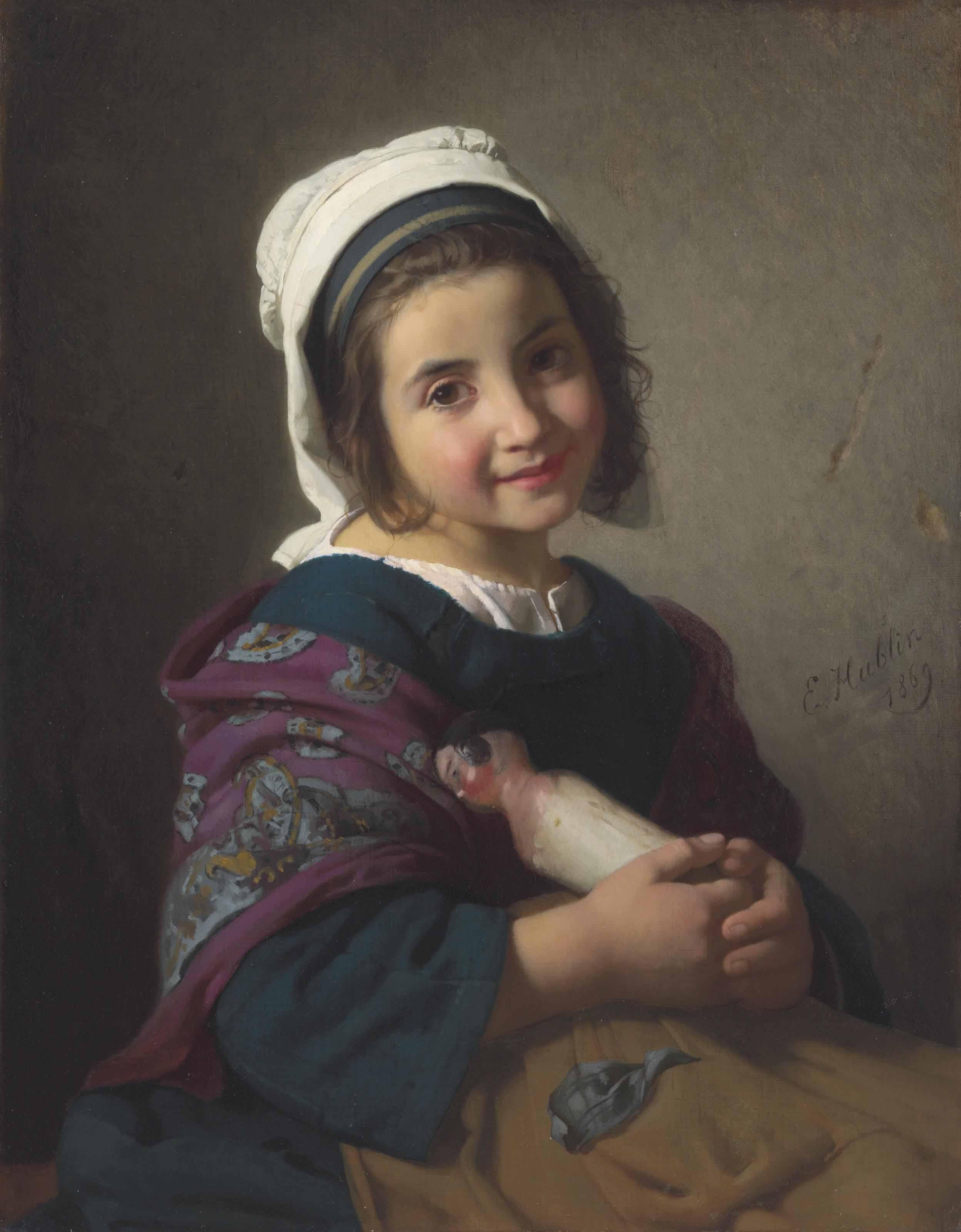 Emile Auguste Hublin - A Girl with her Doll