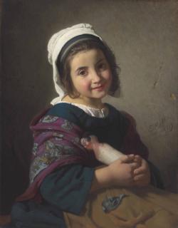 Emile Auguste Hublin - A Girl with her Doll