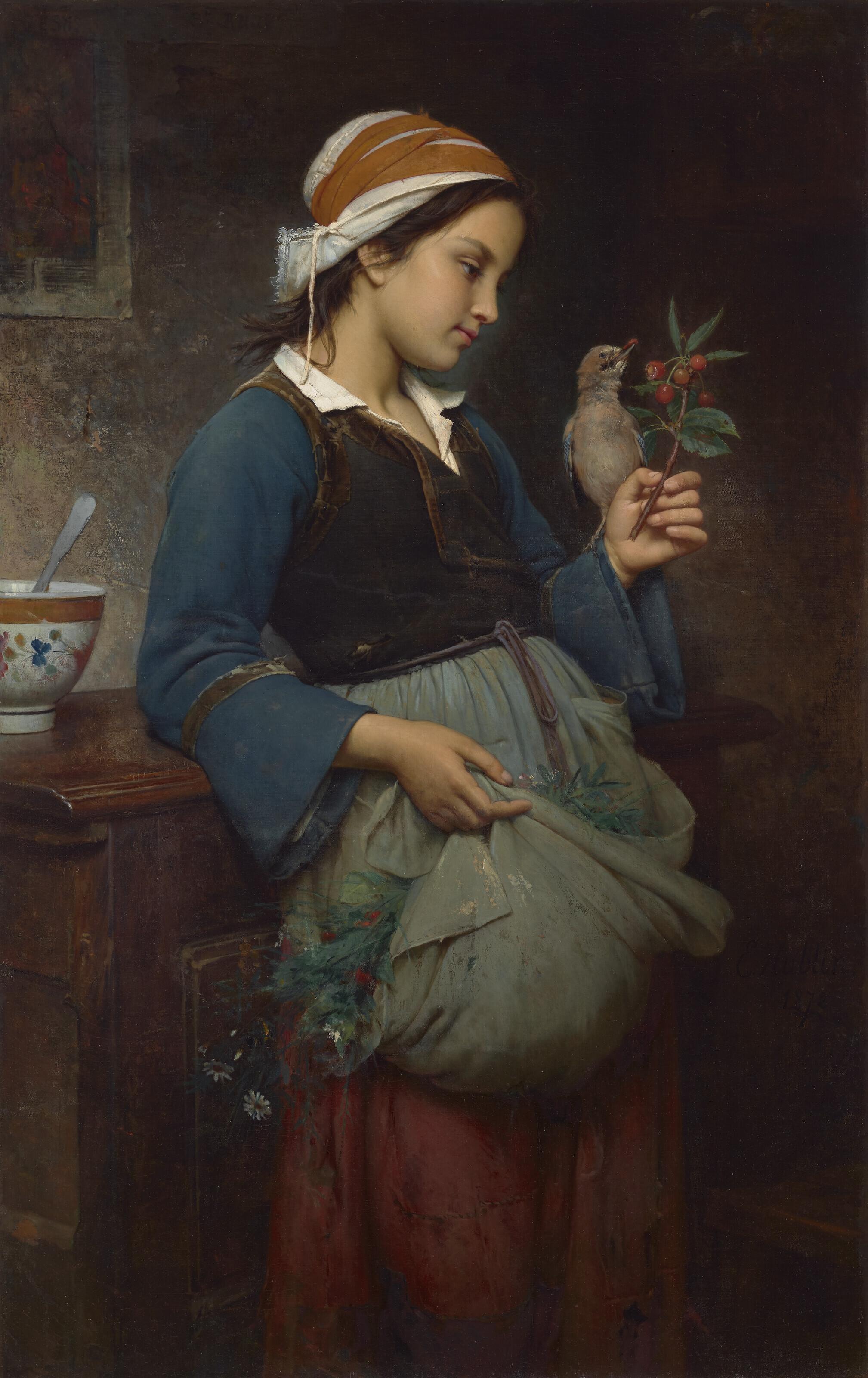 Émile-Auguste Hublin - Fillette à l\'oiseau