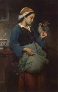 Émile-Auguste Hublin - Fillette à l\'oiseau