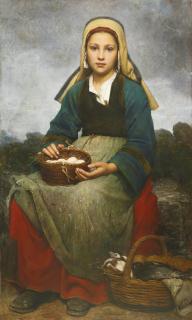 Emile-Auguste Hublin - French a Young Girl Holding A Basket Of Eggs