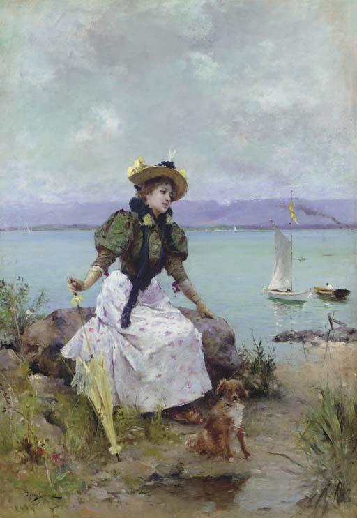 Emile Auguste Pinchart - A Young Girl with a Parasol