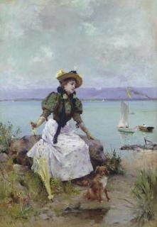Emile Auguste Pinchart - A Young Girl with a Parasol