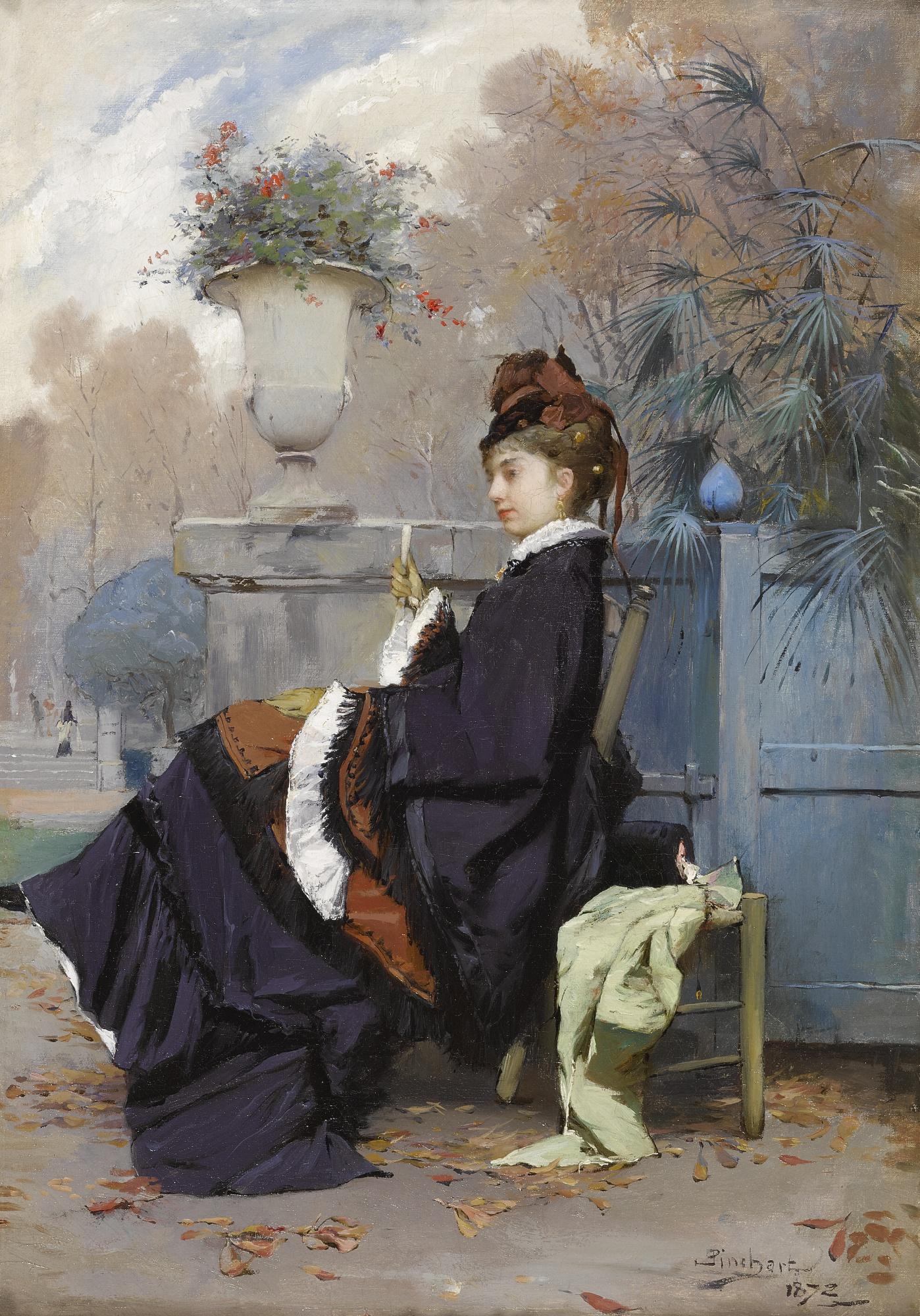 Émile-Auguste Pinchart - French a Fashionable Lady In The Park