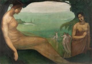 Emile Barthélémy Fabry - Badende und tanzende Frauen am Strand