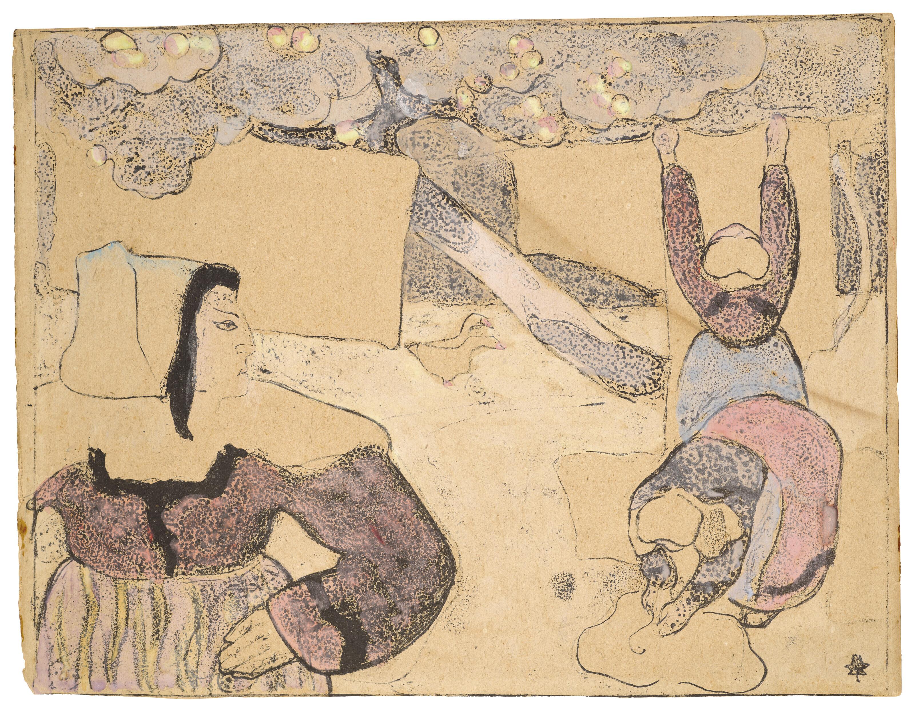 Emile Bernard - Bretonne étendant le linge, planche issue de Bretonnerie