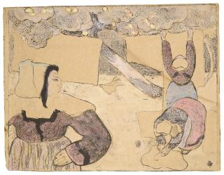 Emile Bernard - Bretonne étendant le linge, planche issue de Bretonnerie