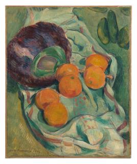 Émile Bernard - Nature morte à l\'éventail de plumes, oranges et serviette