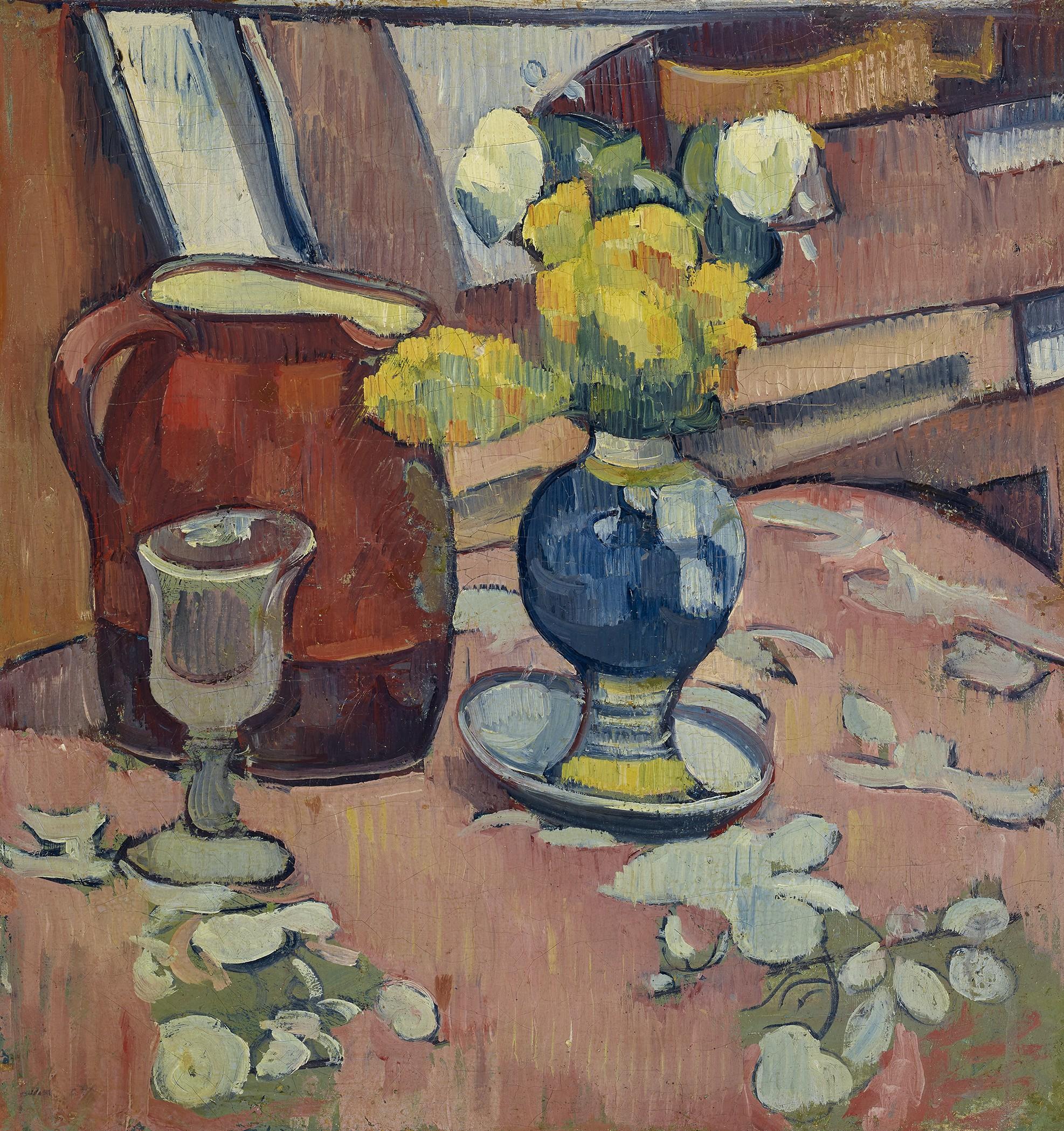Emile Bernard - Nature Morte (Vase De Fleurs, Pichet Et Verre)