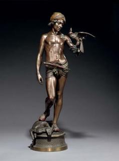 Emile-Coriolan-Hippolyte Guillemin - Aide fauconnier indien, retour de chasse à la gazelle (Indian falconer returning from the gazelle hunt)