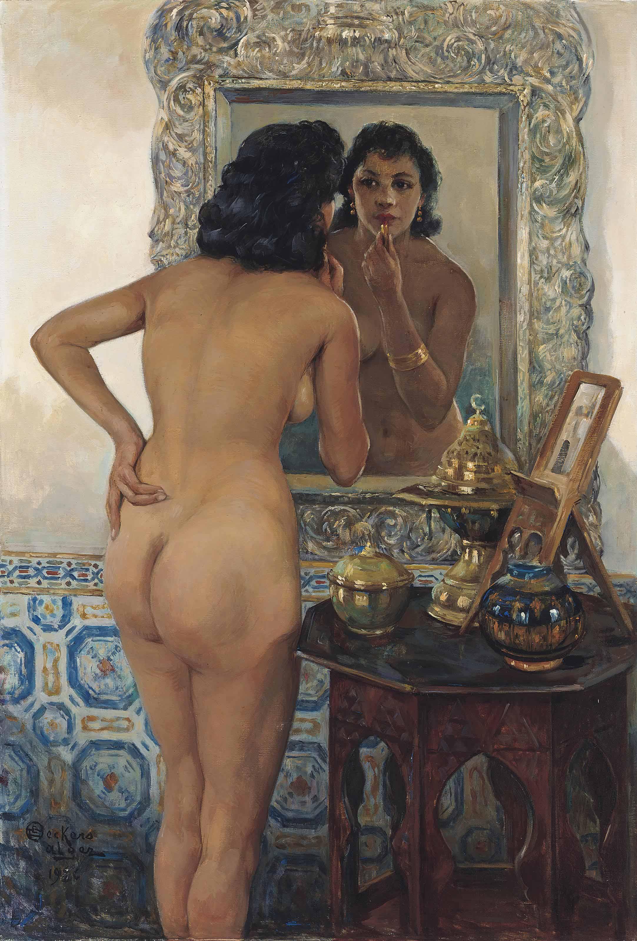Emile Deckers - An Algerian Beauty In Front Of A Mirror