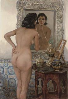 Emile Deckers - An Algerian beauty in front of the mirror