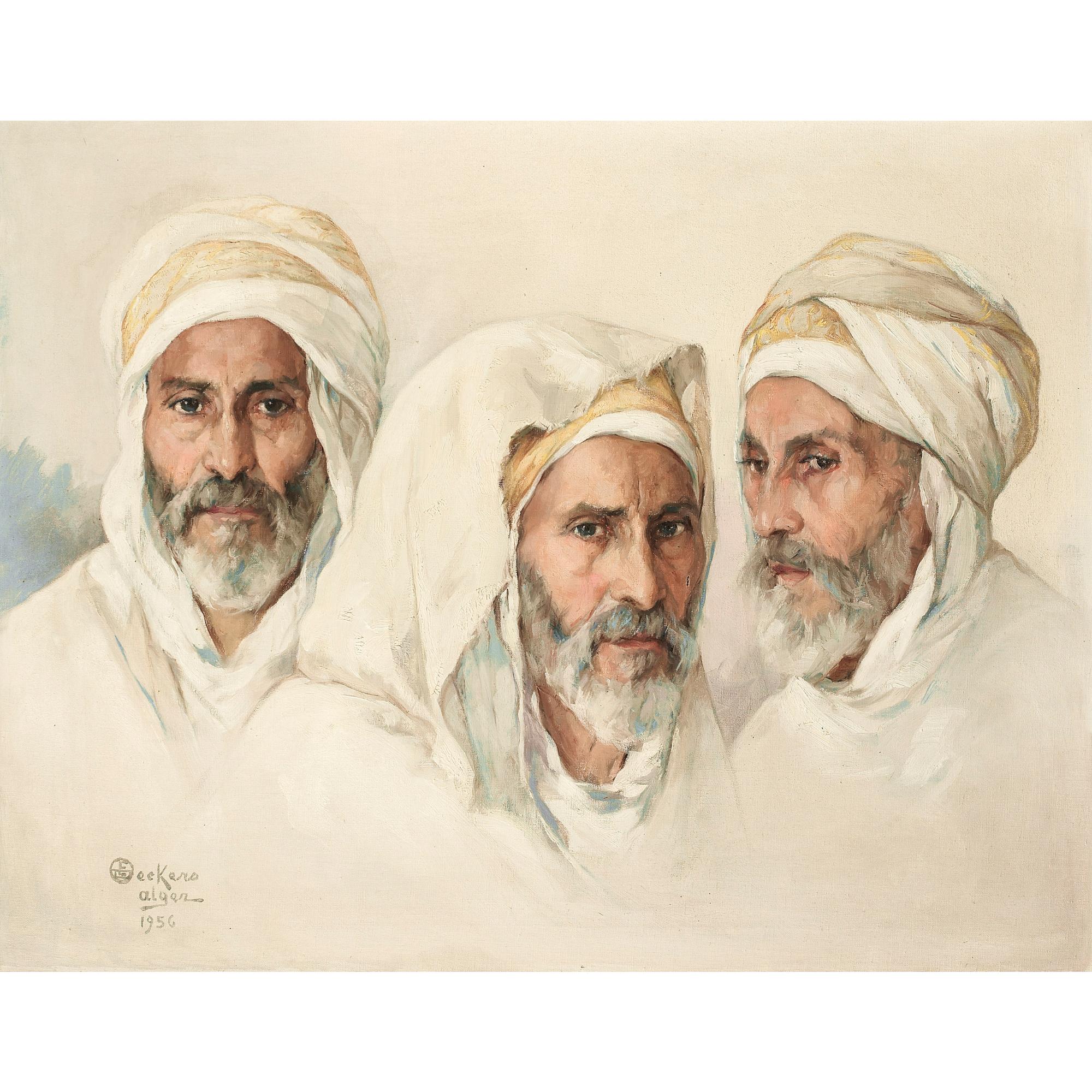 Emile Deckers - Portrait De Trois Algériensemile Deckers ; Portrait Of Algerian Men ; Signed, Located And Dated Lower Left Alger 1956 ; Oil On Canvas ; Purchased Directly From The Artist By The Grand Parents Of The Present Owner