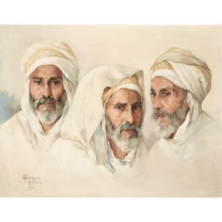 Emile Deckers - Portrait De Trois Algériensemile Deckers ; Portrait Of Algerian Men ; Signed, Located And Dated Lower Left Alger 1956 ; Oil On Canvas ; Purchased Directly From The Artist By The Grand Parents Of The Present Owner