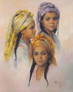 Emile Deckers - Three studies of the head of an Algerian beauty