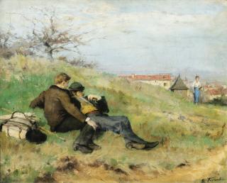Emile Friant - Artists Mathias Schif And Camille Martin Sitting In The Countryside