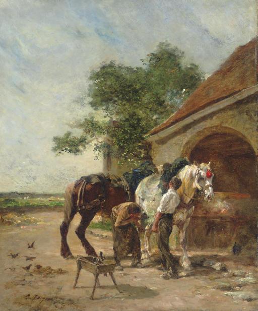 Émile Jacque - Attending to the Horses