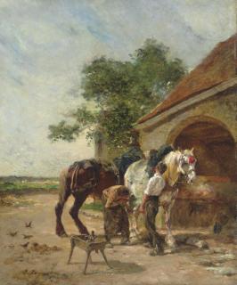 Émile Jacque - Attending to the Horses