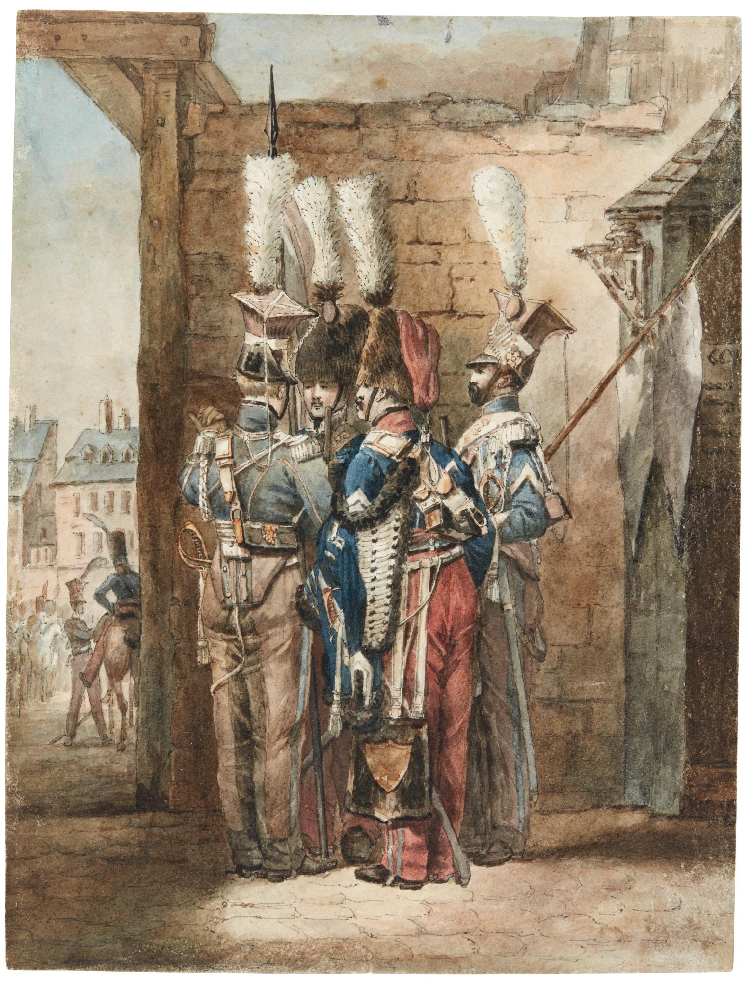 Emile-Jean-Horace Vernet - A Group Of Officers In Conversation