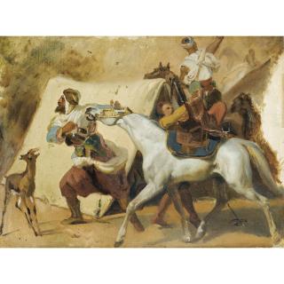 Émile-Jean-Horace Vernet - Etude Pour La Prise De La Smalah D\'Abd El Kaderhorace Vernet ; Study For The Attack Of Abd El Kader \'S Smalah By The Duke D\'Aumale ; Oil On Paper Laid Down On Board, Srenghtened By A Canvas