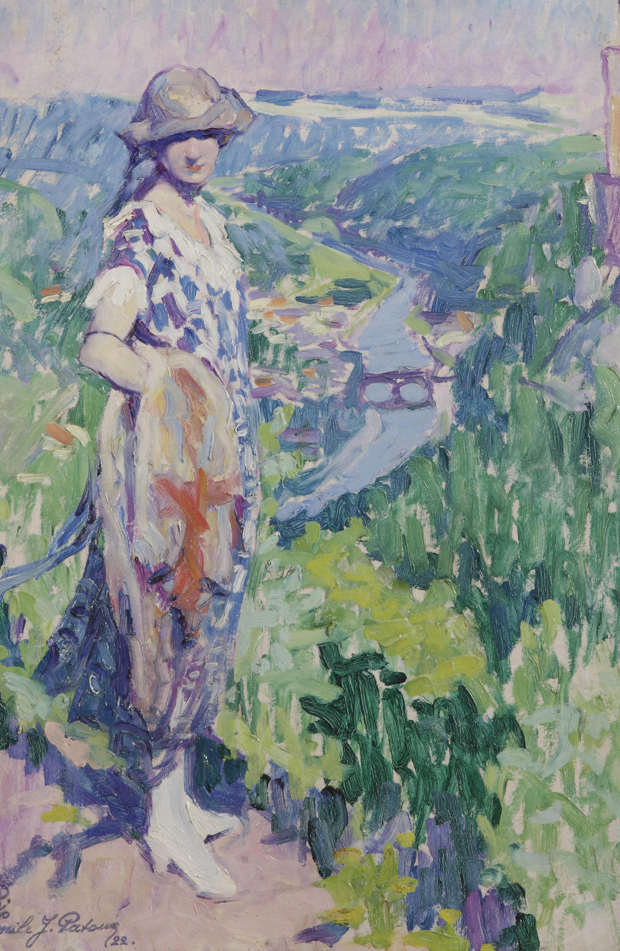 Emile Joseph Patoux - Elegant lady overlooking Vianden, Luxembourg