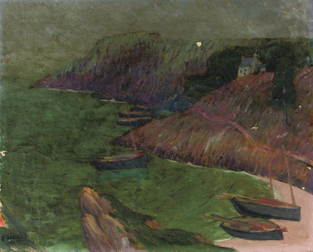 Emile Jourdan - Boats in a bay near Brigneau